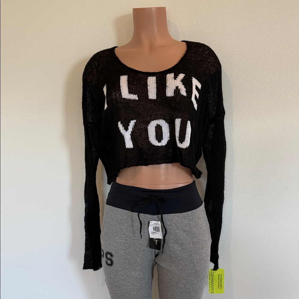 Wildfox Black Crop Top with White Text size medium